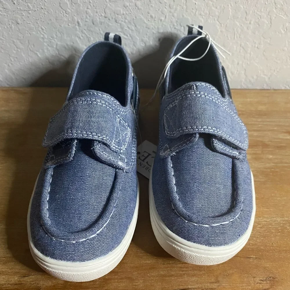 New The Children’s Place Toddler Boys Navy Chambray Boat Shoes Size 11 11T